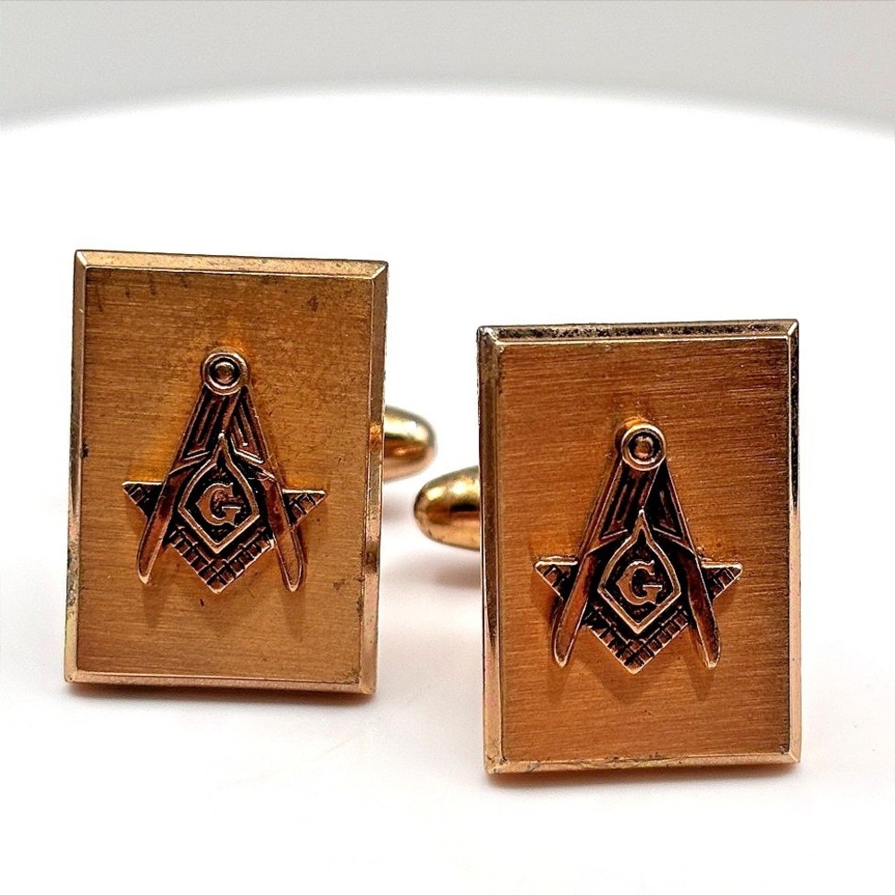 VTG Hickok Gold Tone Masonic Square & Compass G Cufflinks Men's Jewelry